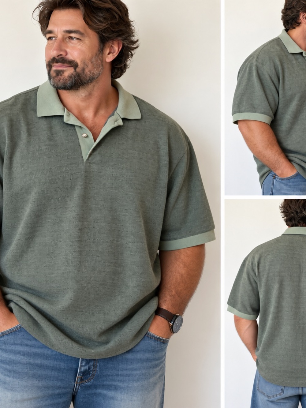 Vintage Ash Creek Trading Polo XL Made in USA Olive Herringbone 80s 90s